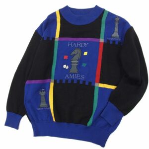 ●HARDY AMIES ハーディエイミス ニット セーター ウール 刺繍 プルオーバー ゴルフ 長袖 メンズ Mサイズ 日本製 正規品 1円スタート