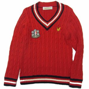 美品☆LYLE&SCOTT ライル＆スコット セーター Vネック ニット メンズ ワッペン付き 1円スタート