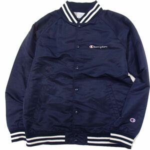 ☆CHAMPION チャンピオン ナイロンベースボールジャケット ネイビー メンズ L スタジャン アクションスタイル 1円スタート