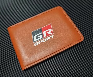 トヨタ【GR SPORT】ブラウンレザーカードケース 薄型■プリウス クラウン ハリアー アルファード アクア ヤリスクロス ライズ RAV4 86 C-HR