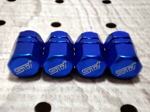STI エアーバルブキャップ(大) 4P【ブルー】フォレスター レグォーグ XV インプレッサスポーツ/G4 レガシィアウトバック BRZ WRX S4