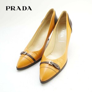 PRADA プラダ 38 1/2 25.0 パンプス イタリア製 ヒール ポインテッドトゥ バックル レザー キャメル ブラウン /IC56