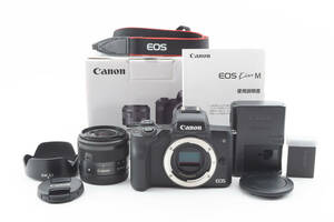 別売りフード 元箱 取扱説明書付 ★極上美品★ Canon キヤノン EOS Kiss M EF-M 15-45 IS STM レンズキット ミラーレス一眼カメラ (3525)