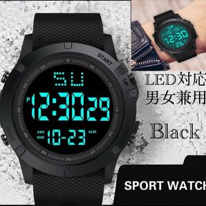 スポーツ腕時計　腕時計　時計　デジタル式 LED デジタル腕時計　デジタル 自転車　 ブラック