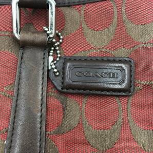 【COACH】 コーチ ハンドバッグ レディース シグネチャー バッグ 鞄 レッド レザー 布 中古の画像9