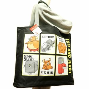 ★トムとジェリー Tom&Jerry 新品 便利 大きい ビッグサイズ カジュアル トートバッグ BAG かばん 鞄 黒[23032022YY-BLK] 一 六★QWER★