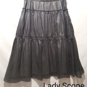 Lady Scope シフォン 切替ギャザースカート ミモレ丈 光沢生地 ブラック 裏地付きシアー素材