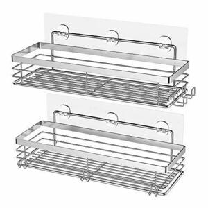浴室用ラック 強力粘着固定 お風呂の壁に ステンレス シャワーラック 風呂場洗面所収納壁掛け棚 2段式