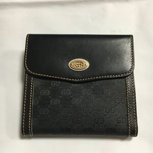 ヴィンテージ 希少 レア イタリア製 OLD GUCCI オールドグッチ 2つ折り 財布 レザー ブラック GG柄 がま口 035.904.8443