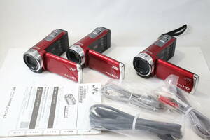 【3個】JVC GZ-E600-R/GZ-325-R/GZ-HM33-R/通電可 バッテリー3個付き デジタルビデオカメラ まとめて ジャンク セット まとめ (183)