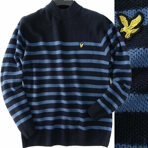 新品 ライル&スコット ウール混 モックネック ハニカム ニット M 紺 青 【I59380】 LYLE&SCOTT セーター 秋冬 メンズ プルオーバー