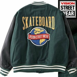 新品 ヴィジョンストリートウェア 中綿 Fレザー メルトン スタジャン M 緑 黒 【J53569】 秋冬 メンズ VISION STREET WEAR ブルゾン 袖革