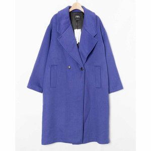 タグ付き 未使用 ZARA ザラ ロングボリュームコート アウター 無地 チェスターコート USA XS ポリエステル ブルー 青 モード カジュアル