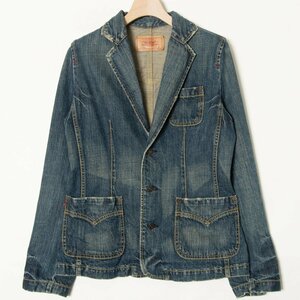 Levi's リーバイス テーラードカラーデニムジャケット Gジャン アウター 綿100％ ダメージ加工 カジュアル インディゴ 青 M レディース