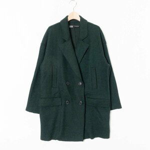 ZARA ザラ コントラストボタン ウールブレンドコート アウター ジャケット USA M ポリエステル ボトルグリーン 綺麗め カジュアル 秋冬