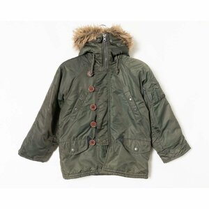 ALPHA Industries アルファ インダストリーズ キッズ 2WAY フライトジャケット アウター 防寒 M ナイロン100% カーキ 緑 ミリタリー 秋冬