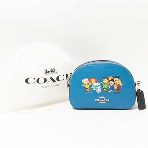 【1円スタート】COACH X PEANUTS コーチ ピーナッツ コラボ 6490 スヌーピー ポーチ 小物入れ レザー ブルー ネイビー シルバー金具