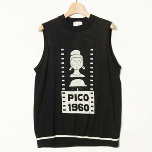 【1円スタート】PICONE CLUB ピッコーネ ノースリーブセーター ニット トップス ウール100％ 大人かわいい フェミニン 黒 ブラック 2