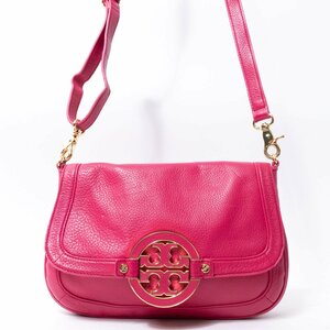 【1円スタート】Tory Burch トリーバーチ 2way ショルダーバッグ 斜め掛け クラッチバッグ フューシャピンク ゴールド金具 レザー 婦人鞄