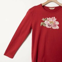 INGEBORG インゲボルグ レディース 女性 長袖Tシャツ カットソー 綿100% コットン 赤 レッド フラワープリント 肩パッド入り シンプル上品_画像6