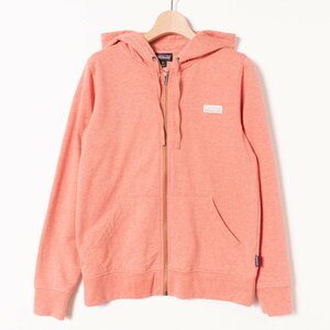 patagonia パタゴニア レディース 女性 パーカー XS 綿混コットンピンク レッド スポーツ ワッペン フード付き 婦人 ファスナーあき 秋 春