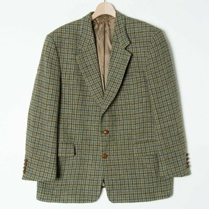 oldenburg HARRIS TWEED ハリスツイード ツイード 2ボタン テーラードジャケット ウール100％ グリーン 緑 メンズ 紳士 男性 古着 肩パッド