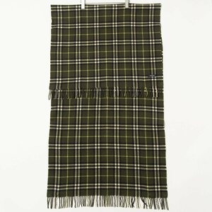 【1円スタート】BURBERRY LONDON バーバリー チェック柄ストール ブランケット 深緑 カーキ 67×176 レディース 婦人 女性