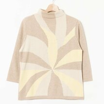 ESCADA トップス エスカーダ 八分袖ニット ベージュ系 ビジューデザイン ハイネック ミセス 綺麗め 上品 大人 着まわし 秋冬 40 イタリア製_画像1