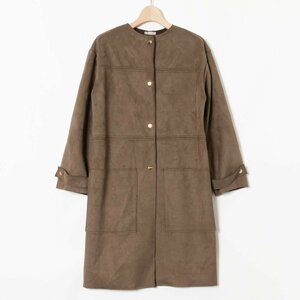 タグ付き ZARA ノーカラーコート ザラ ダークブラウン系 シンプル 綺麗め カジュアル アウター スナップボタン スエード調 USAサイズS