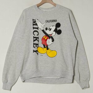 USA製 MICKEY MOUSE ミッキーマウス Velva Sheen ベルバシーン 長袖 スウェット トレーナー クルーネック プルオーバー L 裏起毛 グレー