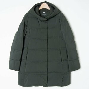 UNIQLO ユニクロ シームレスダウンコート フード付き ミドル丈 アウター 防寒 カジュアル 定番 ベーシック 撥水 ダークグリーン 深緑 S