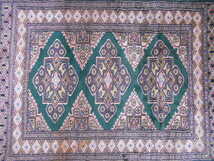 大雅堂4087　パキスタン製　絨毯マット　ハンドメイド　100％ウール　86㎝x61㎝　玄関マット　アンティーク　美品　越前蔵うぶだし_画像4