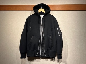 ♪送料無料★sacai★名作★ドッキングパーカー★Sponge Sweat Layered Zip Parka★サカイ★MA-1★再構築★AD2022★02729M★黒×黒★1(S)♪