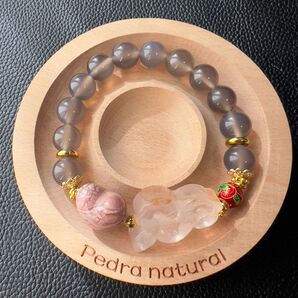 在庫セール4800→2000ローズクォーツチビ蛇 グレー瑪瑙ブレスレット