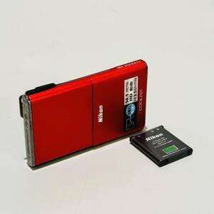 甲MJ16932　1円スタート　美品　2点セット　本体/バッテリー　動作品　ニコン　Nikon　COOLPIX S80　デジタルカメラ　デジカメ　赤色