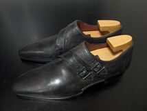 極美品 使用回数少 マグナーニ 40 MAGNANNI オパンケ クロコデザイン ダブルモンク ドレスシューズ 箱付 7884_画像6