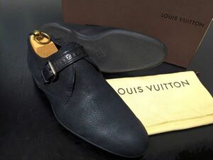 極美品 試し履き程度 ヴィトン 7 LOUIS VUITTON ♯FA0131 シボレザー ストラップ ソフトドレスシューズ 箱付 黒 7926