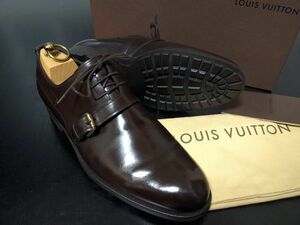 極美品 使用回数少 ヴィトン 7.5 LOUIS VUITTON ♯BM0056 サイドストラップ プレーントゥ ソフトドレスシューズ 箱付 7962