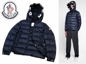 国内正規品 美品 MONCLER SALZMAN フードワッペンロゴ ダウンジャケット モンクレール ザルツマン FOODIE LOGO DOWN JACKET ネイビー0 S-29