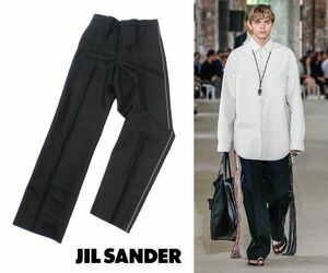 未使用 20SS JIL SANDER JSMQ310531 サイドステッチライン リネン混 コットンワイドスラックスパンツ ジルサンダー WIDE ブラック 46 JZ-21