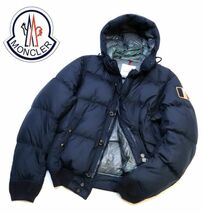 正規品 MONCLER ALBERIC フランス国旗パッチロゴ フード付 リブ ダウンジャケット モンクレール DOWN JACKET ショート丈 ネイビー 4 S-23_画像1