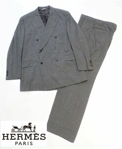 HERMES MENS ダブルブレスト スーツ セットアップ エルメス W SUIT SET-UP ジャケット ブレザー スラックス グレー 54 イタリア製 J-18