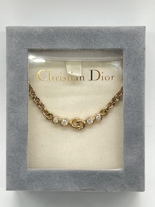 S3274【人気商品!!】 Christian Dior クリスチャン ディオール ネックレス ゴールド カラー ラインストーン CD ロゴ ケース付き ブランド■