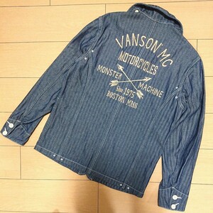 【最終お値引き！】【美品】VANSON#バンソン#刺繍入りヘリンボーンショールカラーカバーオール#Lサイズ