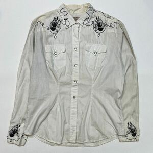 h318 希少 60 年代 Rockmount ホース 馬 刺繍 ウエスタン シャツ vintage ビンテージ 60s ロックマウント ホワイト