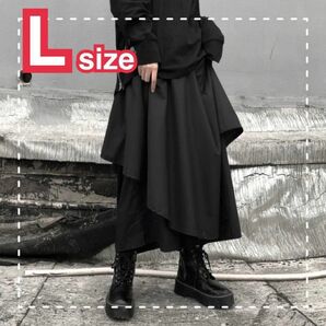 袴パンツ　病みかわ　サルエル　ガウチョ　ワイド　レイヤード　パンツ　スカート　黒