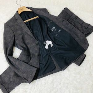 ザラ　ZARA　スーツ　セットアップ　テーラードジャケット　Ｍ　グレー　チェック　ストレッチ　サイドベンツ　総裏　コットン　綿