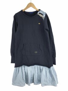 Bleu H. ブルーオリゾン 裏起毛 ドッキング ワンピース size1/紺×水色 ◇■ ☆ dkc7 レディース