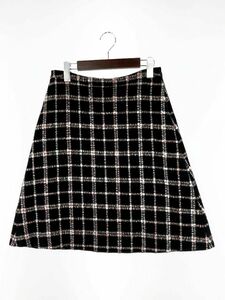 JUNKO SHIMADA Junko Shimada wool 100% check skirt size38/ black *# * dla4 lady's 