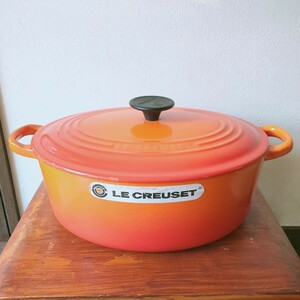 **送料無料・匿名取引**【ル・クルーゼ LECREUSET】シグニーチャー・ココット・オーバル 27cm◎オレンジ◎ホーロー両手鍋